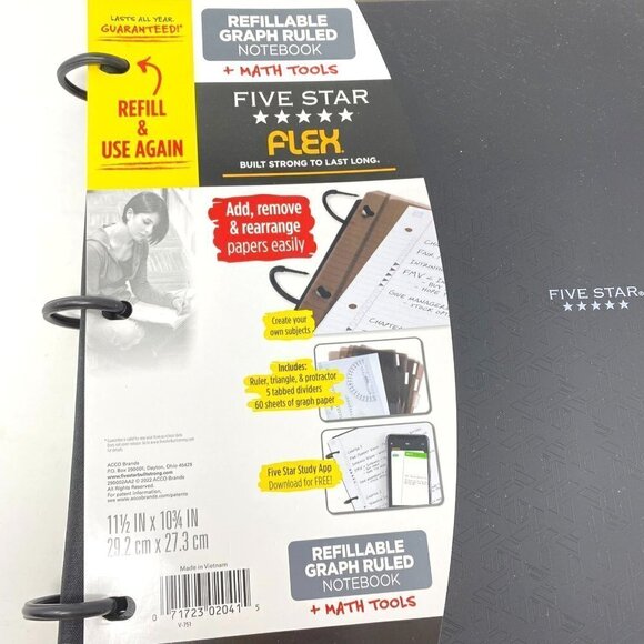 Five Star Flex Refillable Graph Ruled Notebook Math Tools 1" Notebinder Quad - Picture 3 of 7